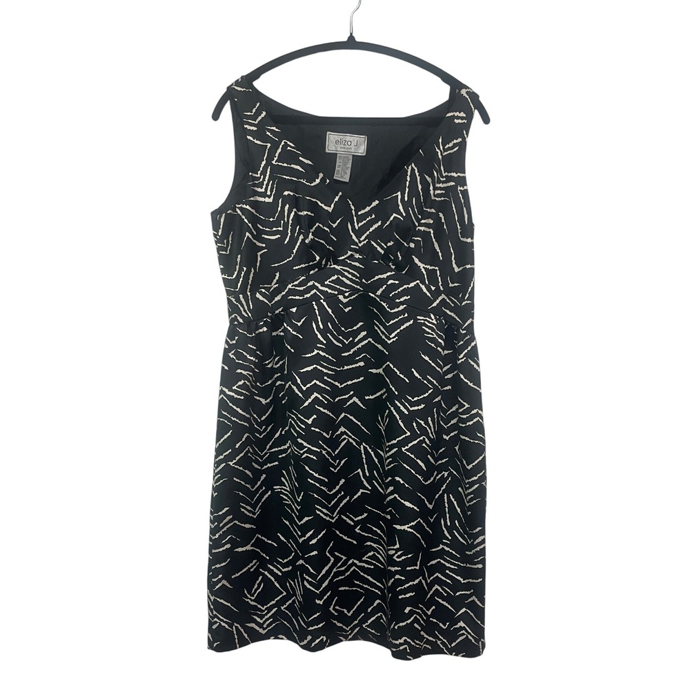 Eliza J New York Black & White Geometric Print Dress - Size 14P